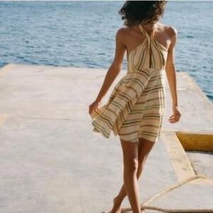 NWT Zara Linen Blend Stripe Mini Dress Size XL